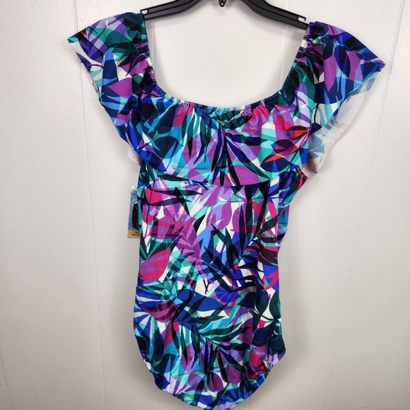 Swim Solutions Off The Shoulder Tummy Control One Piece Swimsuit‎ 18 ymy2823 - Picture 8 of 9